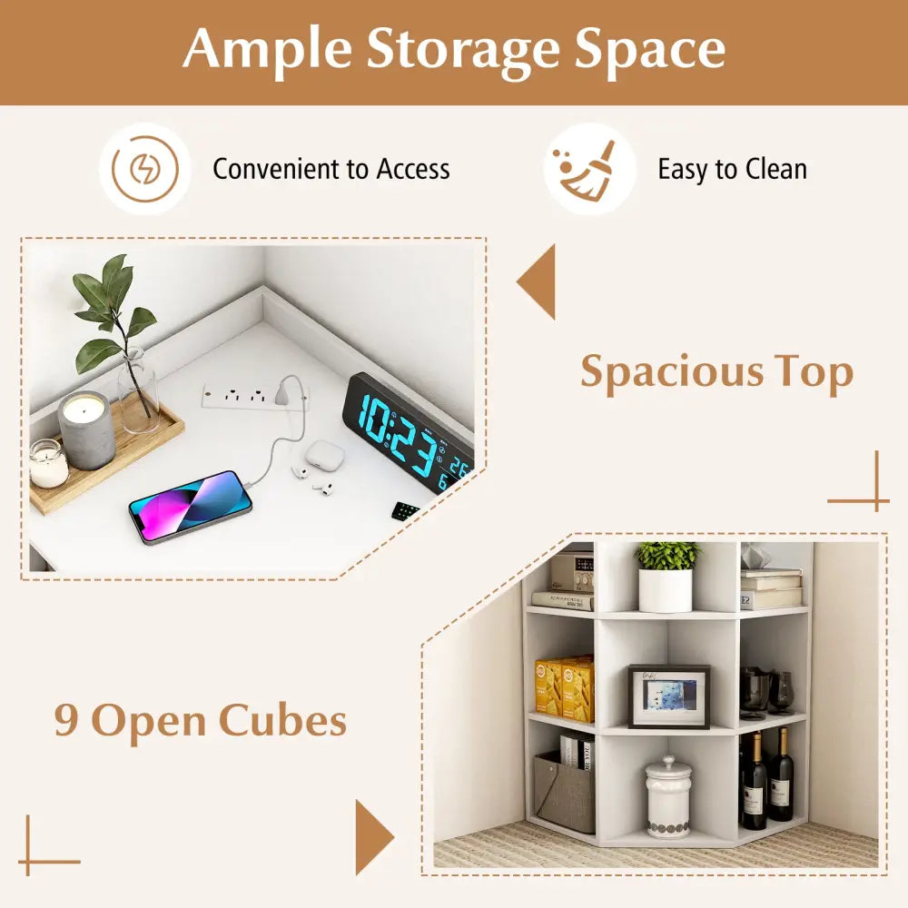 3-Tier Corner Cabinet with Charging Station for Bedroom-White - White - Cabinets & Chests