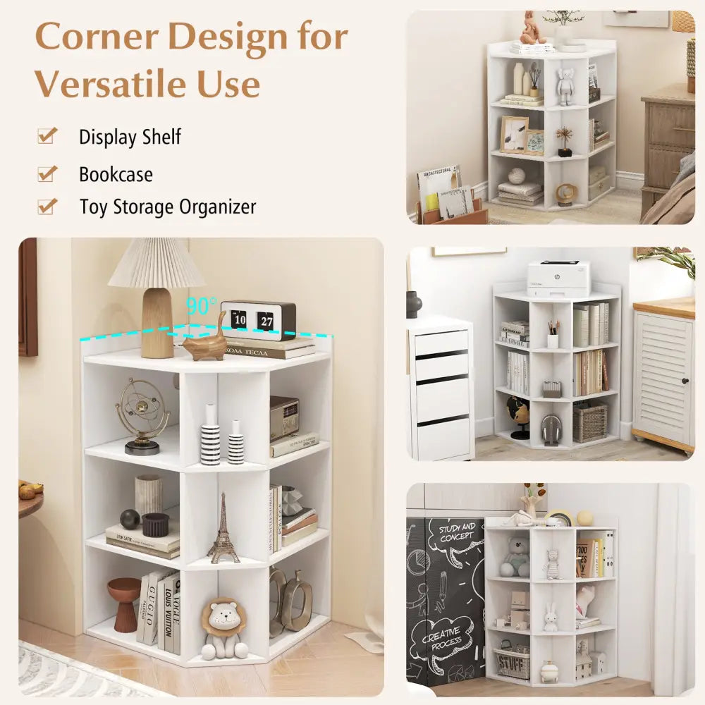 3-Tier Corner Cabinet with Charging Station for Bedroom-White - White - Cabinets & Chests