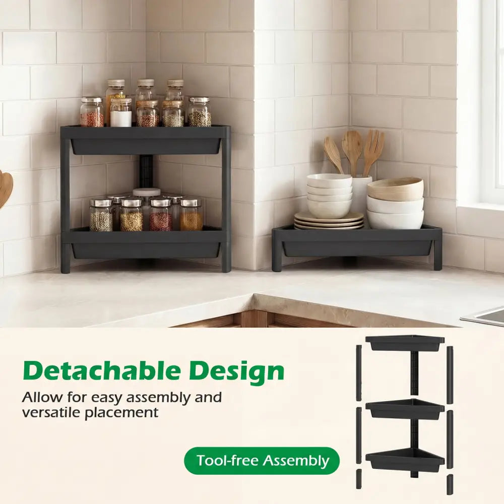 3-Tier Corner Shower Caddy 2-Pack with Detachable Design-Black - Black - Floor Cabinets
