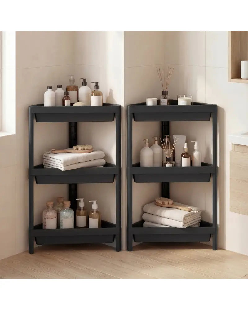 3-Tier Corner Shower Caddy 2-Pack with Detachable Design-Black - Black - Floor Cabinets