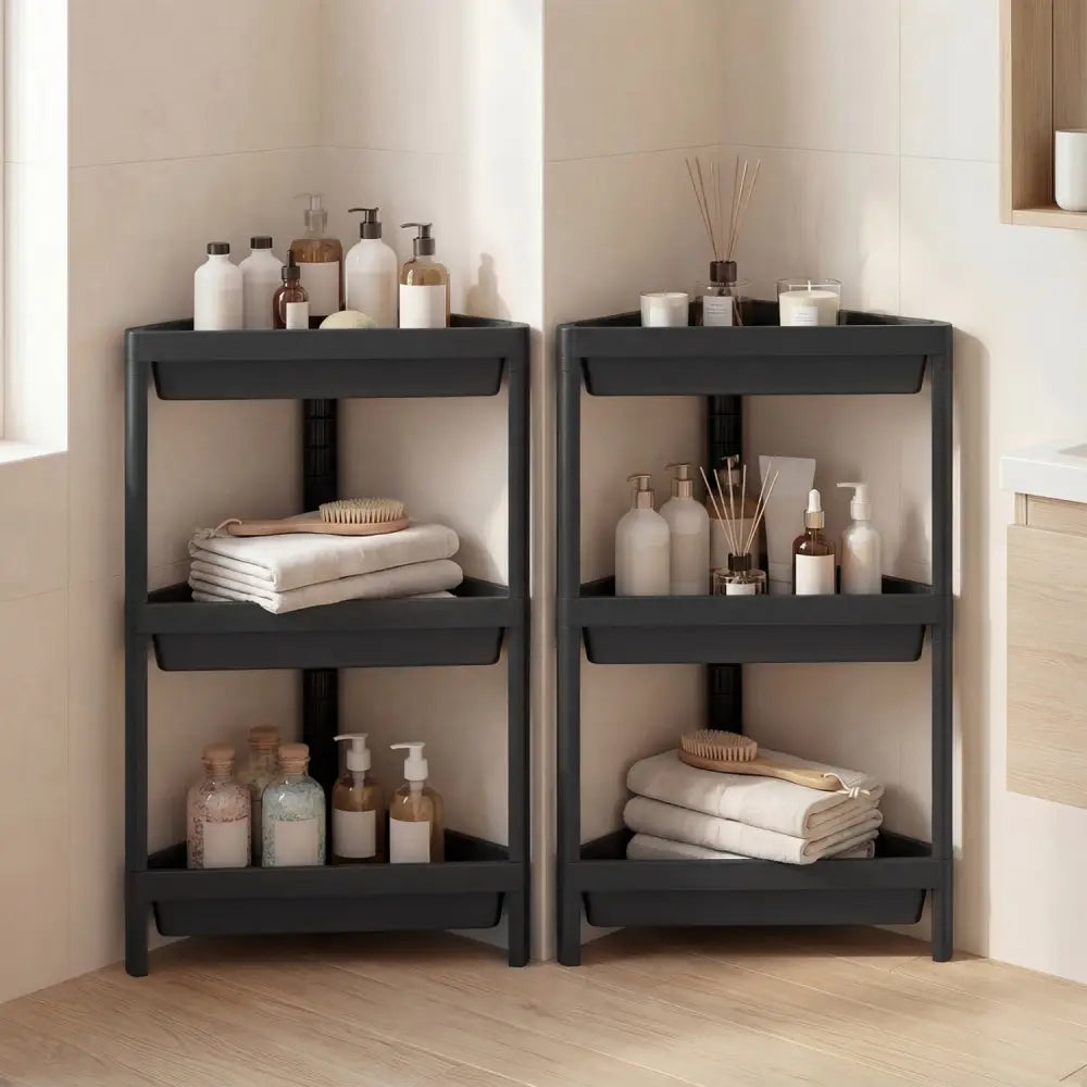 3-Tier Corner Shower Caddy 2-Pack with Detachable Design-Black - Black - Floor Cabinets