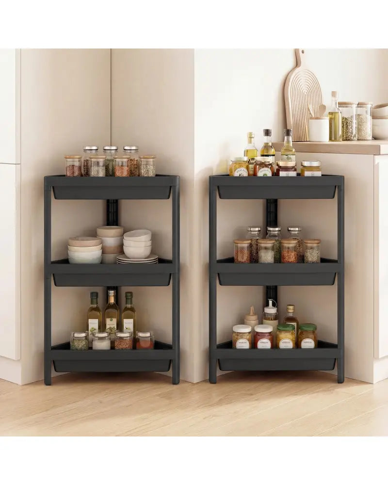 3-Tier Corner Shower Caddy 2-Pack with Detachable Design-Black - Black - Floor Cabinets