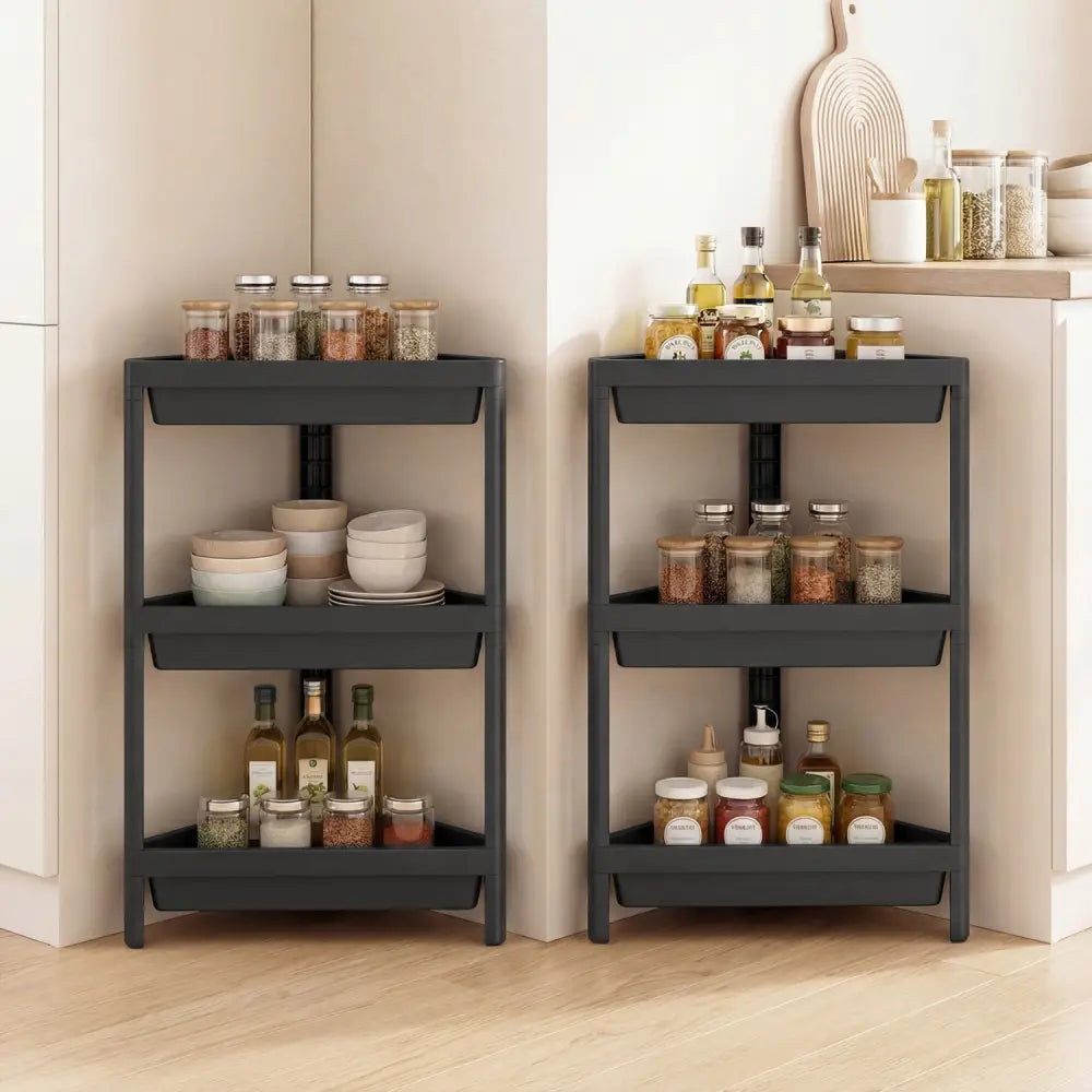 3-Tier Corner Shower Caddy 2-Pack with Detachable Design-Black - Black - Floor Cabinets