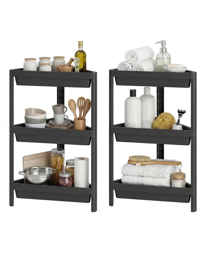 3-Tier Corner Shower Caddy 2-Pack with Detachable Design-Black - Black - Floor Cabinets