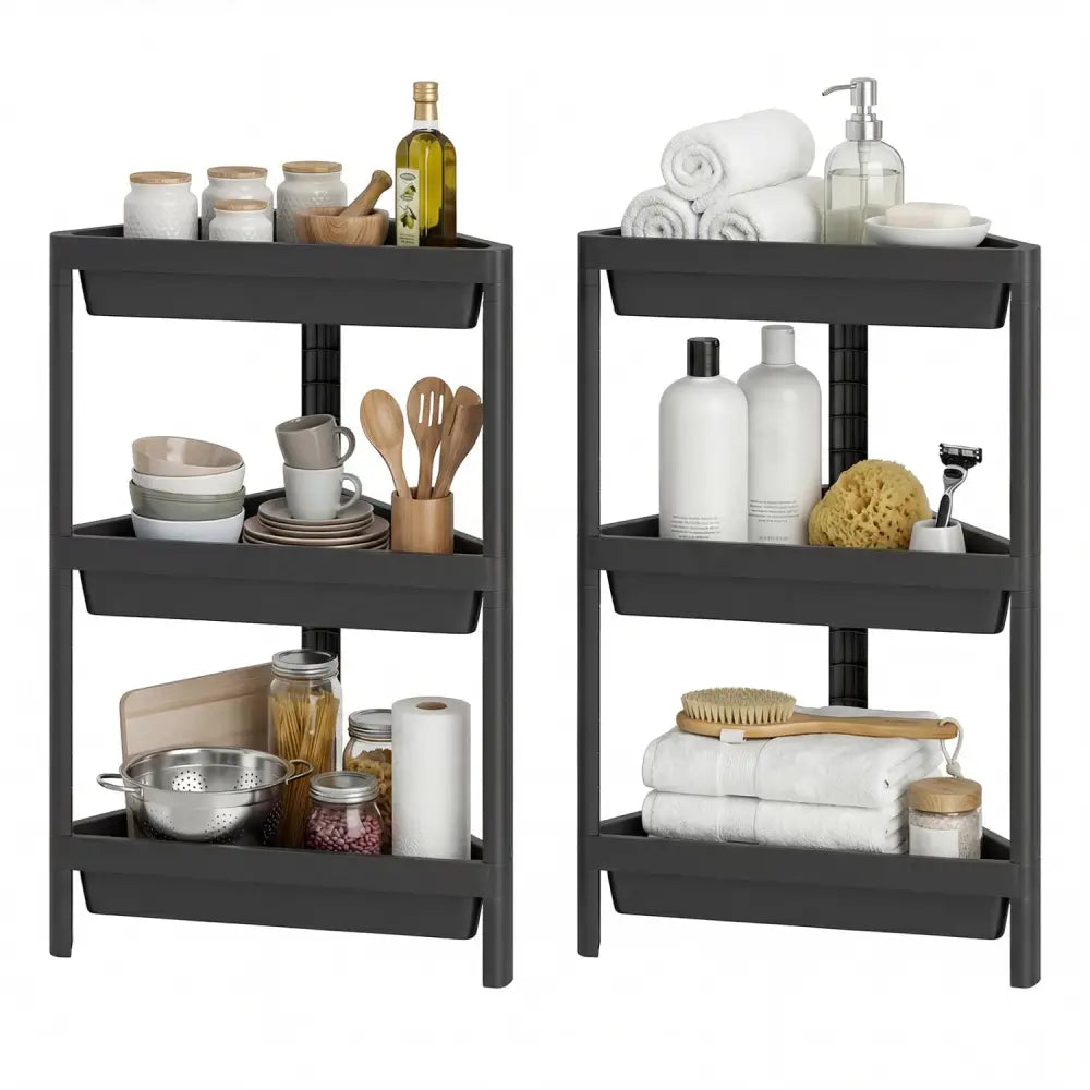 3-Tier Corner Shower Caddy 2-Pack with Detachable Design-Black - Black - Floor Cabinets