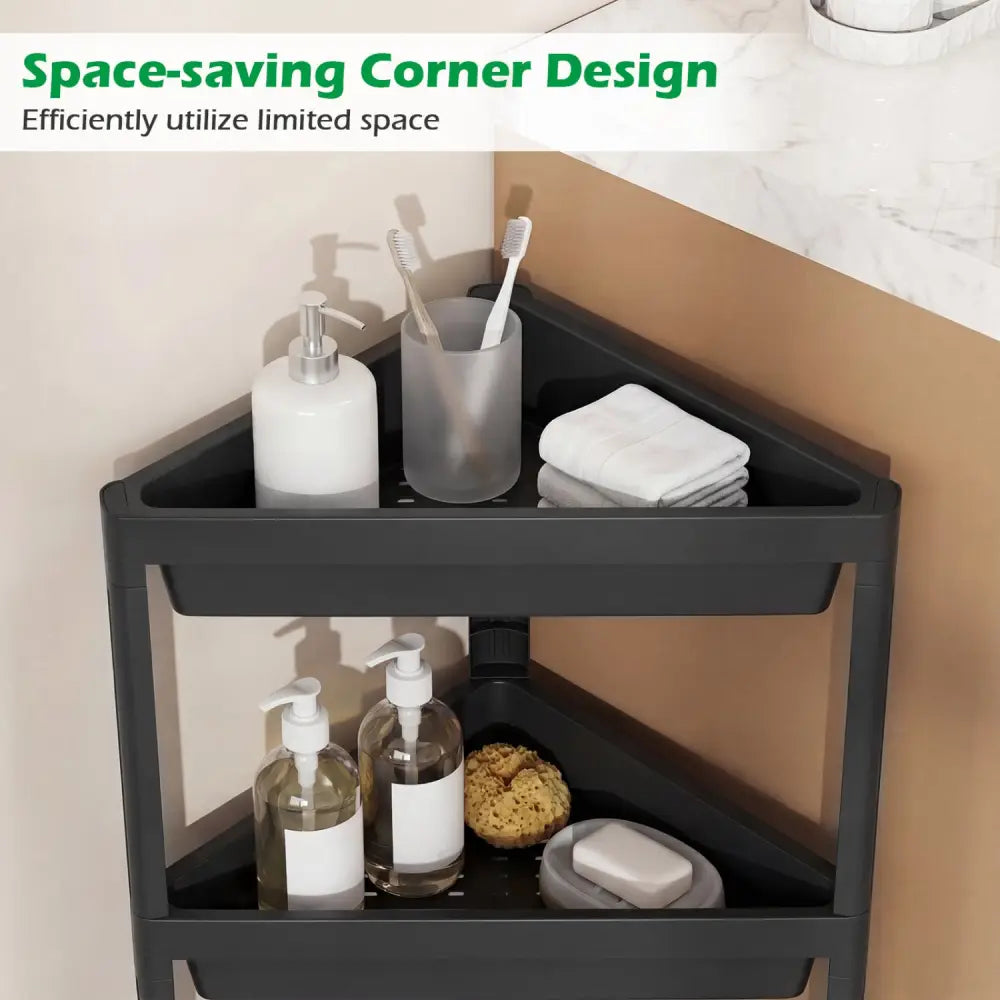 3-Tier Corner Shower Caddy 2-Pack with Detachable Design-Black - Black - Floor Cabinets