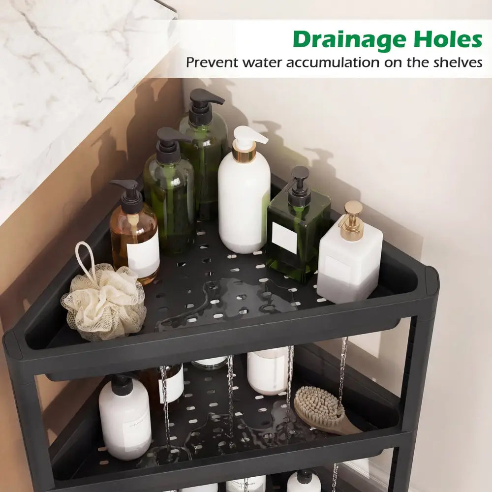 3-Tier Corner Shower Caddy 2-Pack with Detachable Design-Black - Black - Floor Cabinets