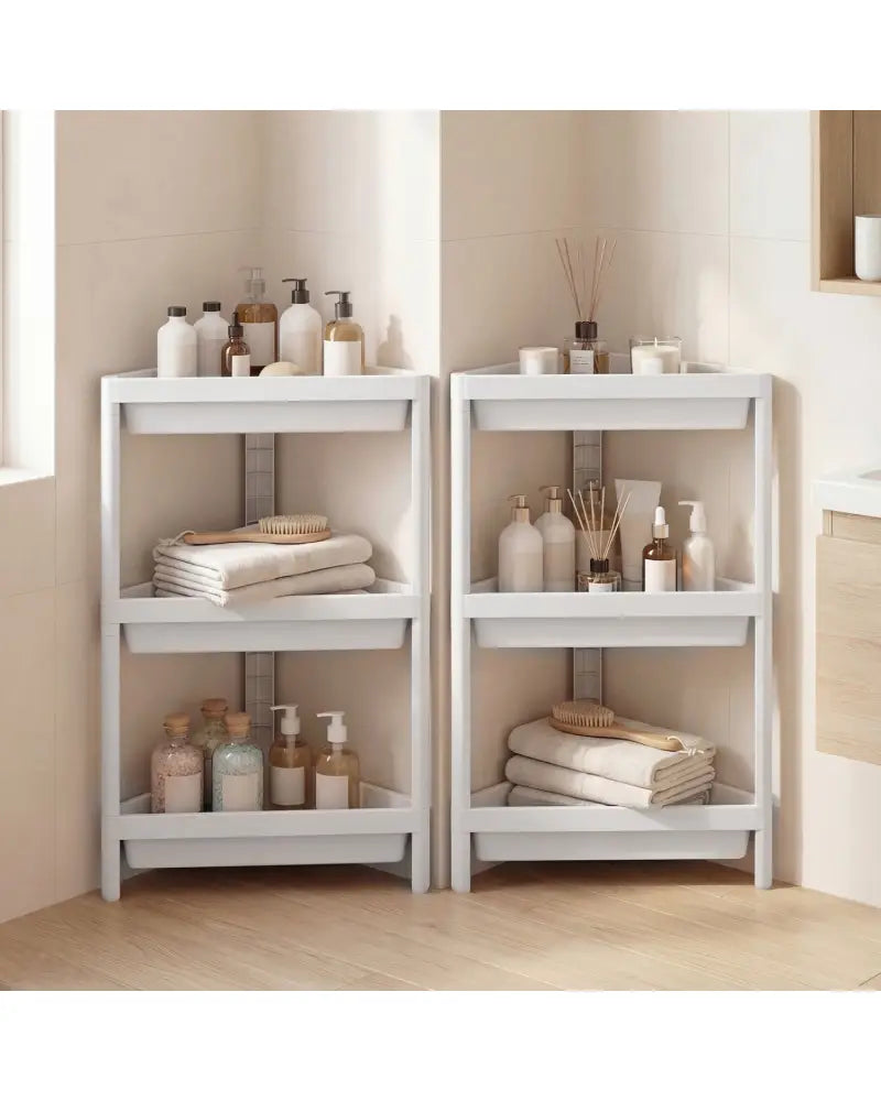 3-Tier Corner Shower Caddy 2-Pack with Detachable Design-White - White - Floor Cabinets