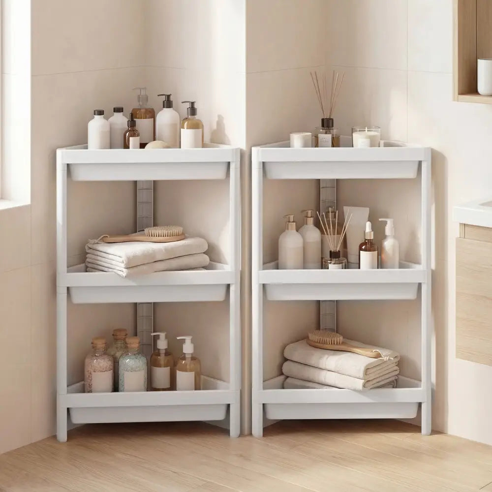 3-Tier Corner Shower Caddy 2-Pack with Detachable Design-White - White - Floor Cabinets