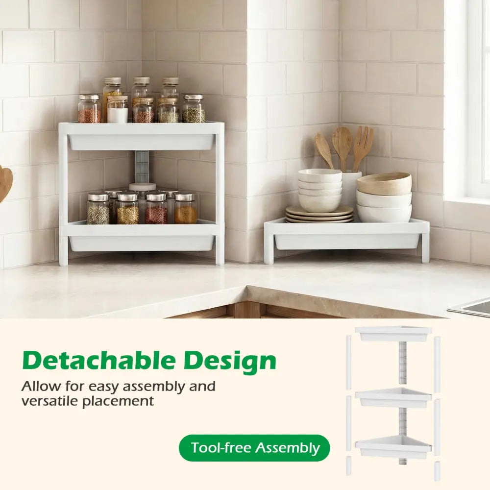 3-Tier Corner Shower Caddy 2-Pack with Detachable Design-White - White - Floor Cabinets