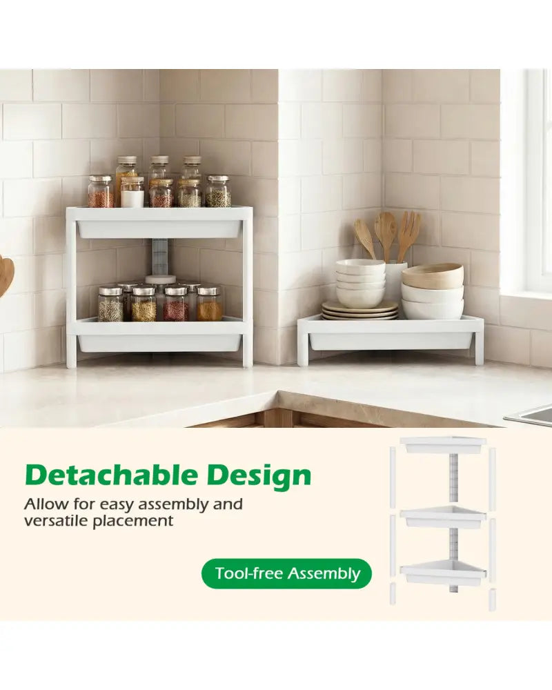 3-Tier Corner Shower Caddy 2-Pack with Detachable Design-White - White - Floor Cabinets