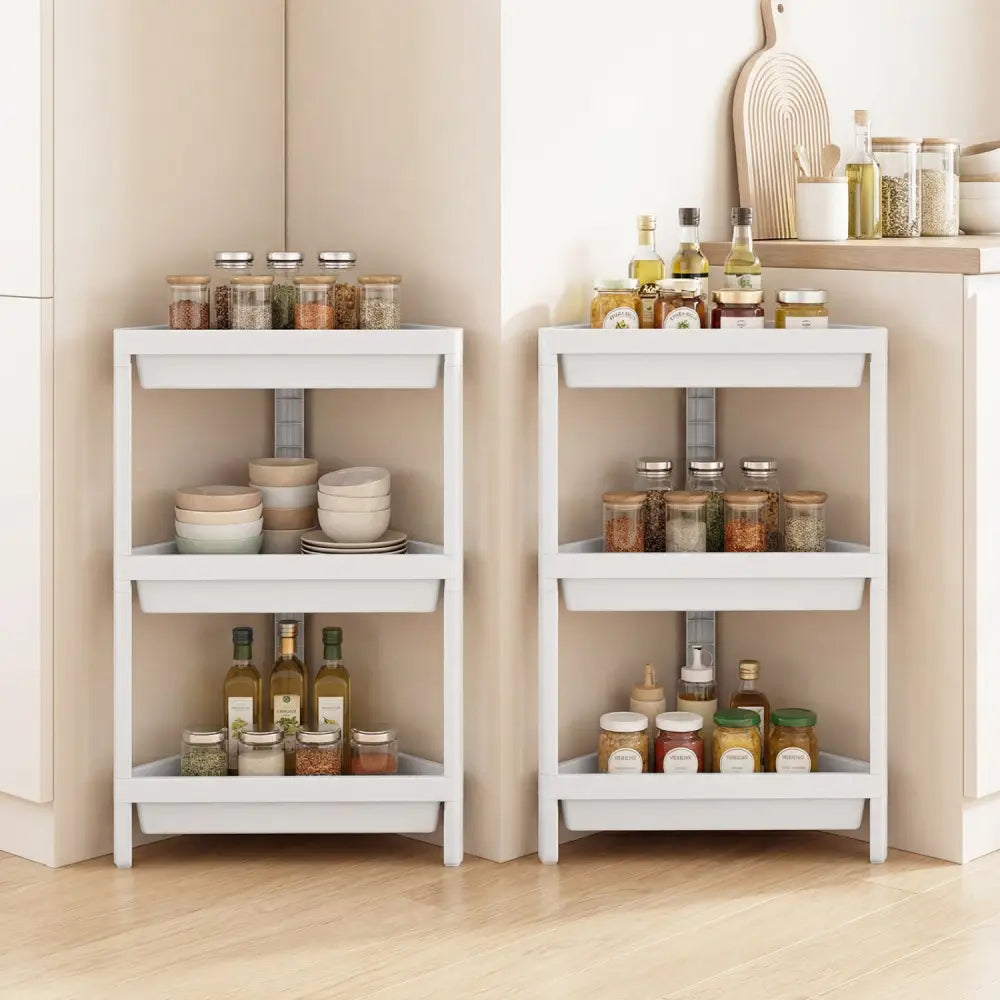 3-Tier Corner Shower Caddy 2-Pack with Detachable Design-White - White - Floor Cabinets