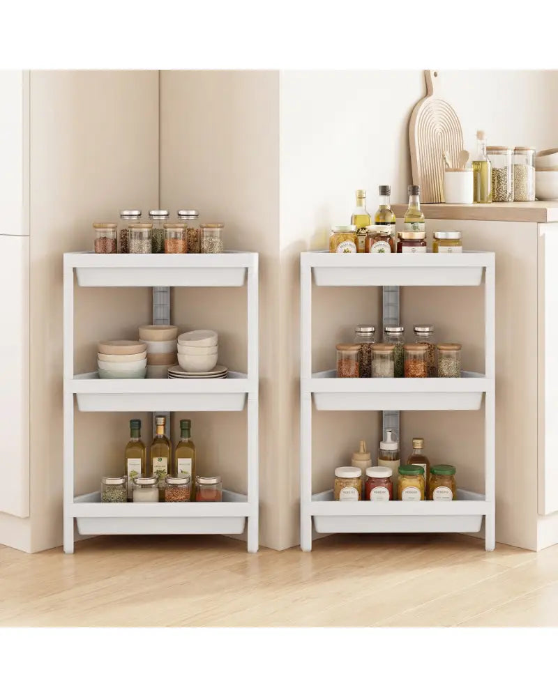 3-Tier Corner Shower Caddy 2-Pack with Detachable Design-White - White - Floor Cabinets