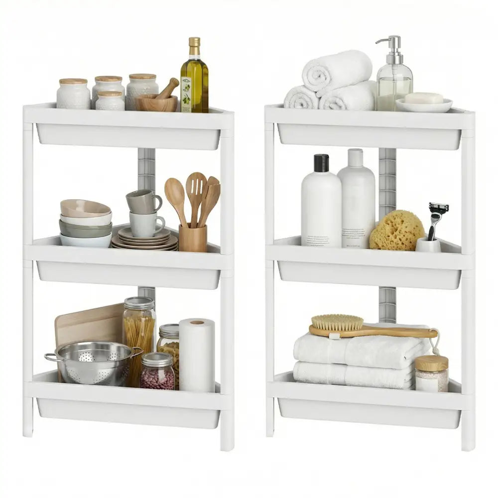 3-Tier Corner Shower Caddy 2-Pack with Detachable Design-White - White - Floor Cabinets