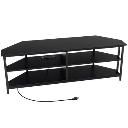 3-Tier Corner TV Stand for TVs up to 65 Inches with Charging Station- Black - Black - Entertainment Centers & TV Stands