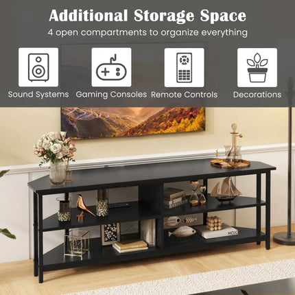 3-Tier Corner TV Stand for TVs up to 65 Inches with Charging Station- Black - Black - Entertainment Centers & TV Stands
