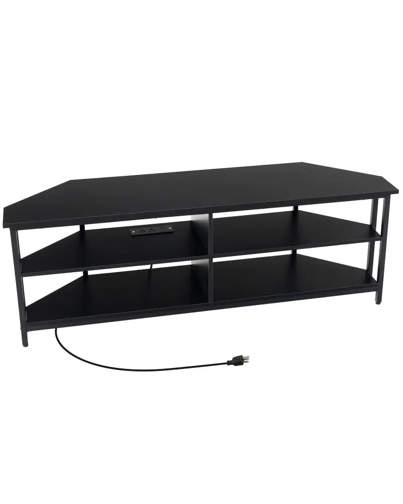 3-Tier Corner TV Stand for TVs up to 65 Inches with Charging Station- Black - Black - Entertainment Centers & TV Stands
