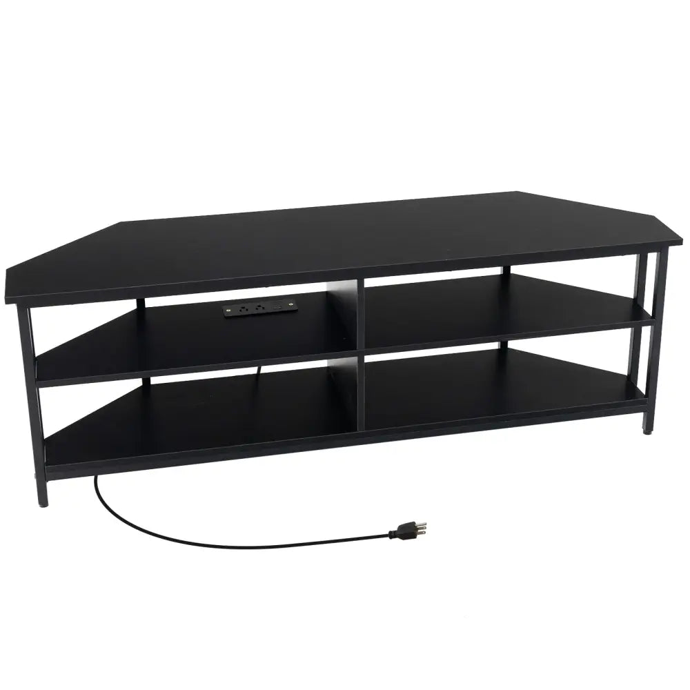 3-Tier Corner TV Stand for TVs up to 65 Inches with Charging Station- Black - Black - Entertainment Centers & TV Stands