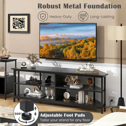 3-Tier Corner TV Stand for TVs up to 65 Inches with Charging Station- Black - Black - Entertainment Centers & TV Stands
