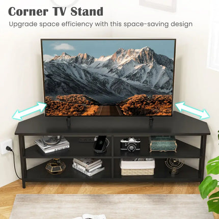 3-Tier Corner TV Stand for TVs up to 65 Inches with Charging Station- Black - Black - Entertainment Centers & TV Stands