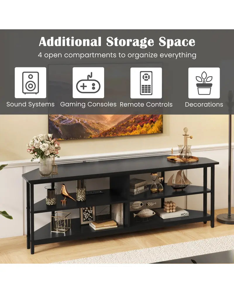 3-Tier Corner TV Stand for TVs up to 65 Inches with Charging Station- Black - Black - Entertainment Centers & TV Stands