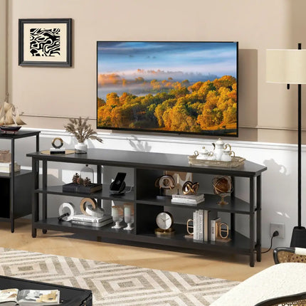 3-Tier Corner TV Stand for TVs up to 65 Inches with Charging Station- Black - Black - Entertainment Centers & TV Stands
