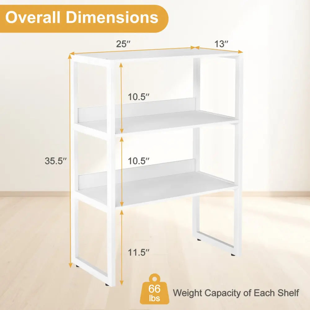 3-Tier Countertop Storage Hutch with Open Shelves-White - White - Bookcases