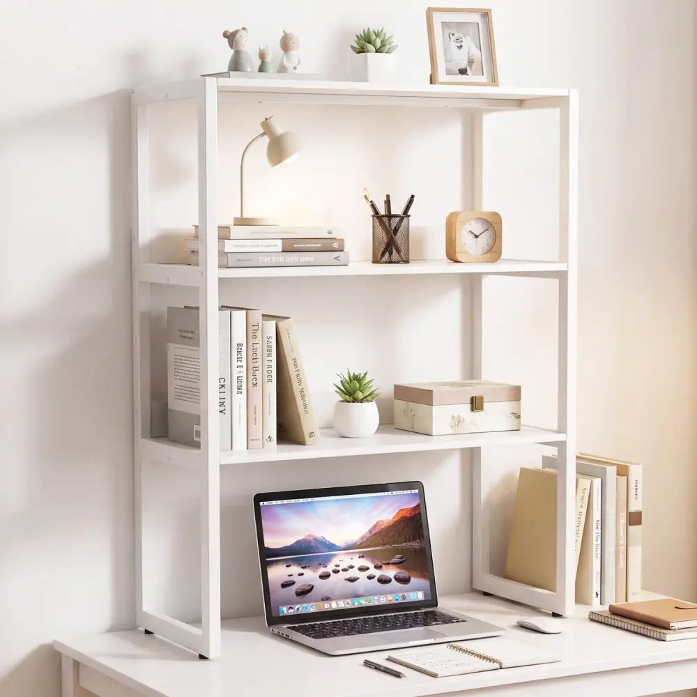 3-Tier Countertop Storage Hutch with Open Shelves-White - White - Bookcases