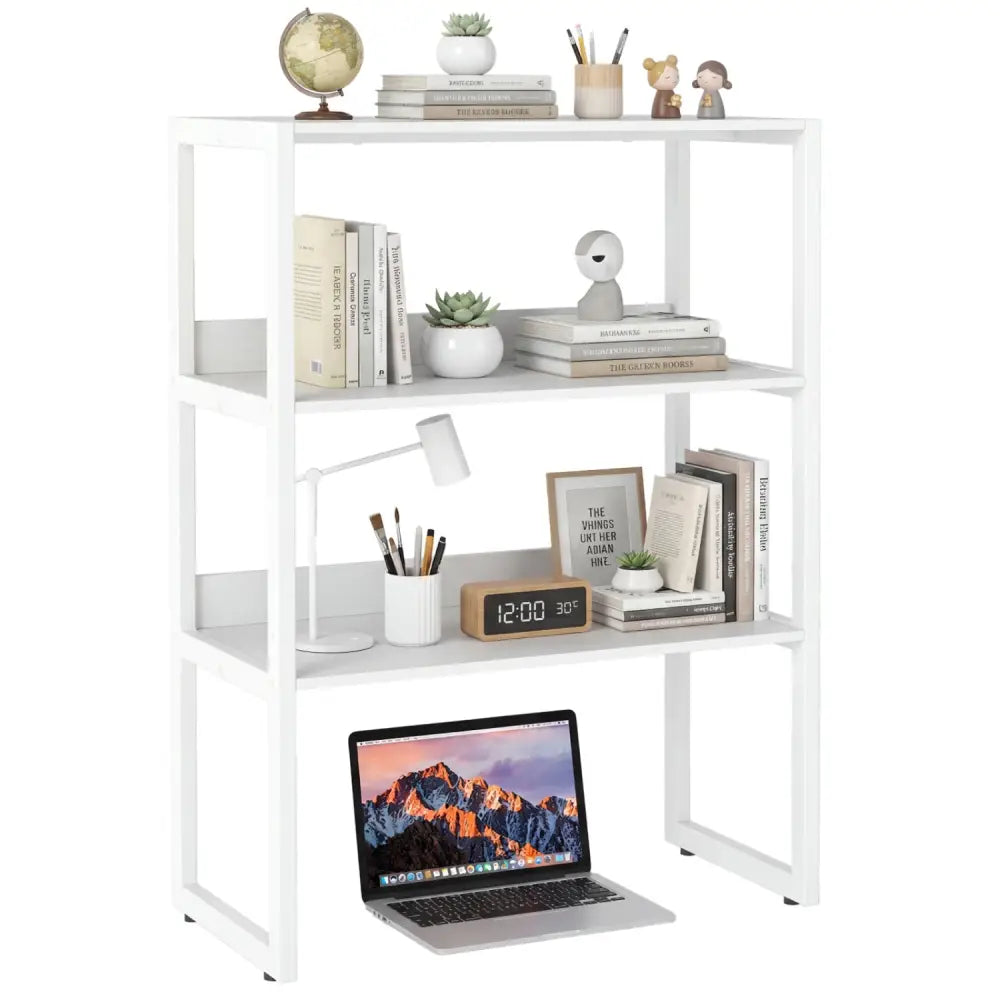 3-Tier Countertop Storage Hutch with Open Shelves-White - White - Bookcases