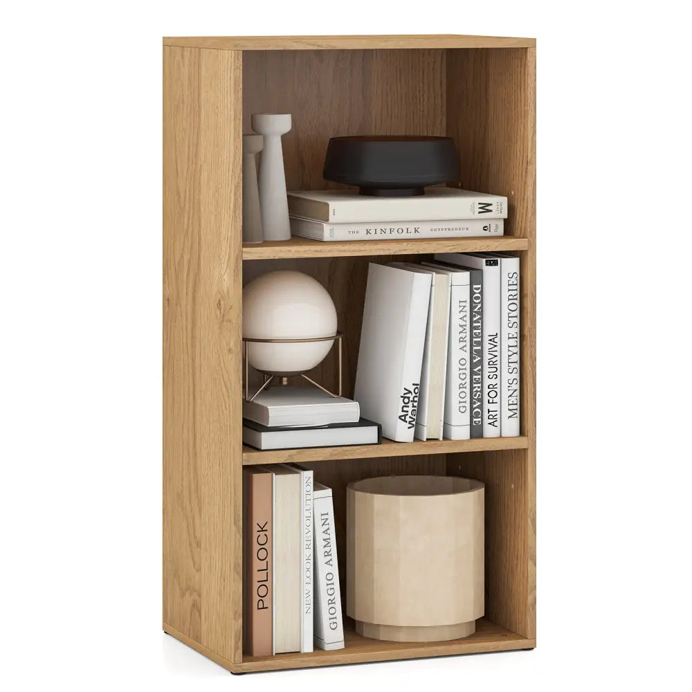 3-Tier Cube Bookcase with Adjustable Shelves for Home Office-Natural - Natural - Bookcases