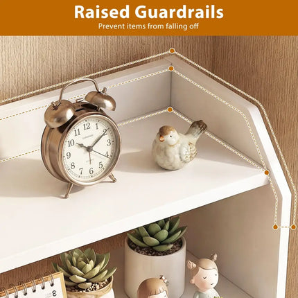 3-Tier Desktop Bookshelf Wooden Countertop Bookcase with Raised Top Guardrails-White Costway