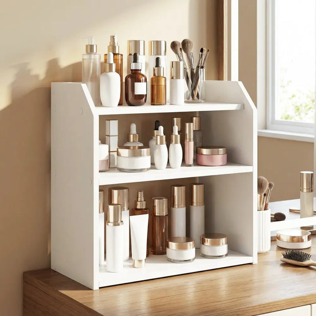 3-Tier Desktop Bookshelf Wooden Countertop Bookcase with Raised Top Guardrails-White Costway