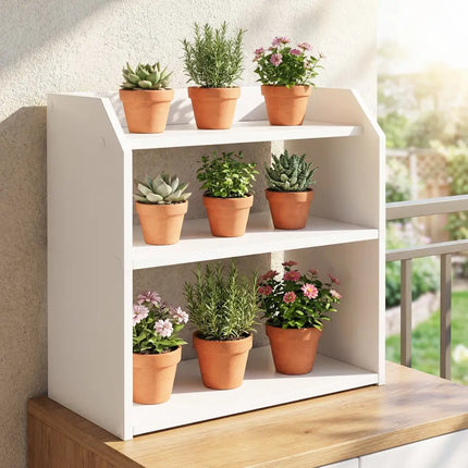 3-Tier Desktop Bookshelf Wooden Countertop Bookcase with Raised Top Guardrails-White Costway