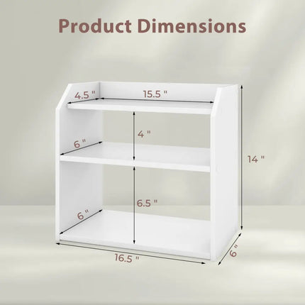 3-Tier Desktop Bookshelf Wooden Countertop Bookcase with Raised Top Guardrails-White Costway