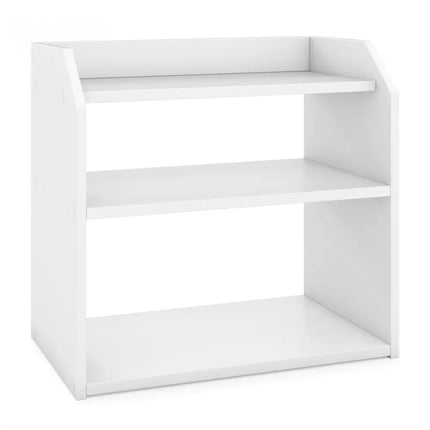 3-Tier Desktop Bookshelf Wooden Countertop Bookcase with Raised Top Guardrails-White Costway