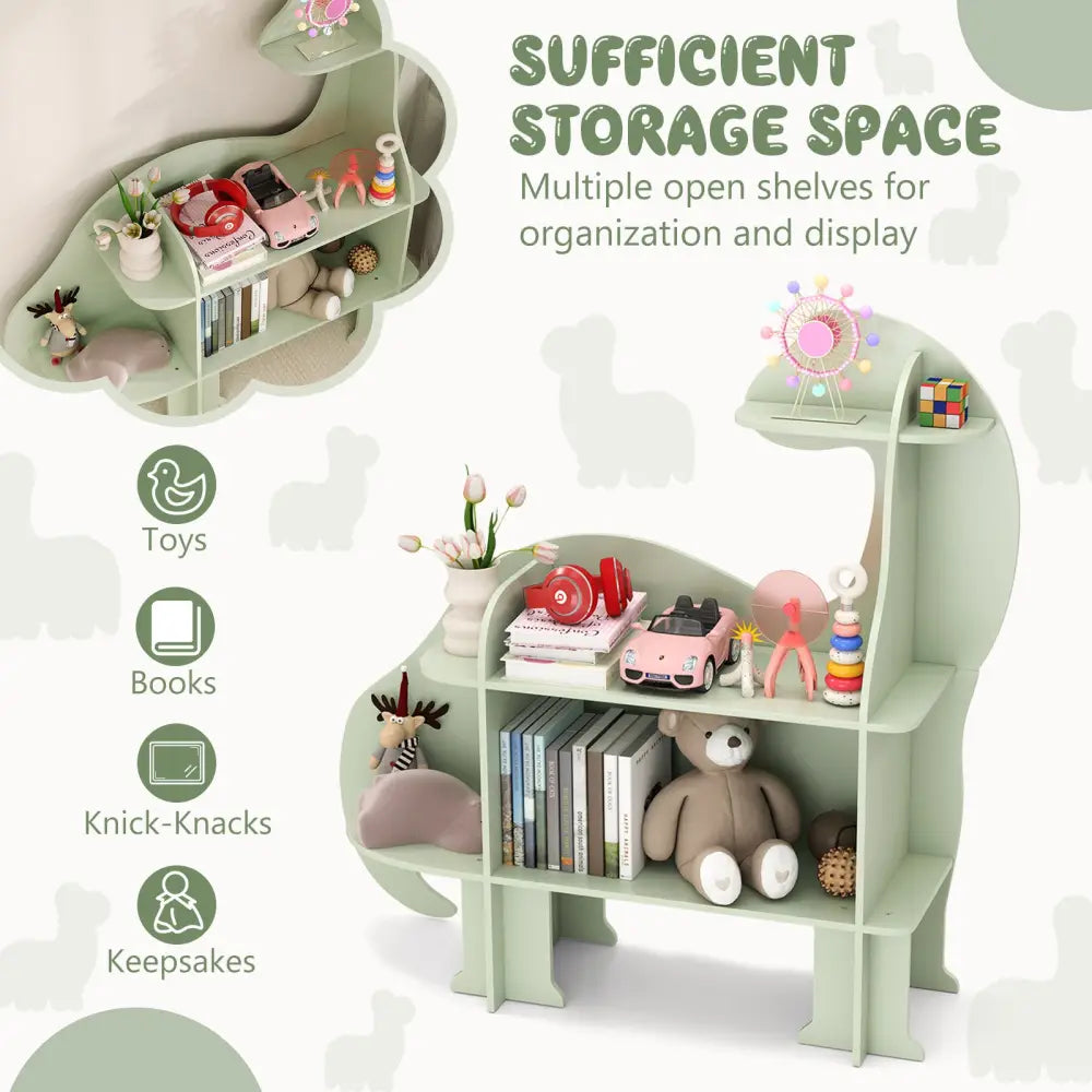 3-Tier Dinosaur Kids Bookshelf for Children-Green - Green - Kids Storage