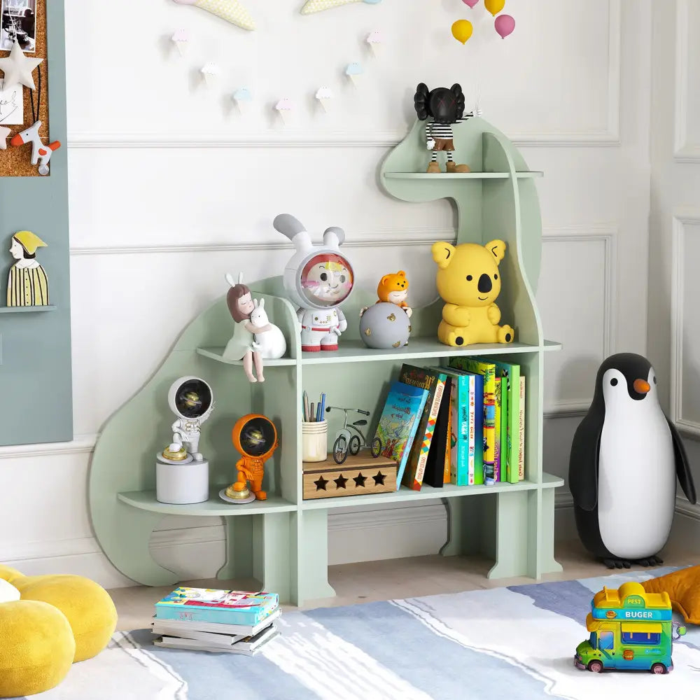 3-Tier Dinosaur Kids Bookshelf for Children-Green - Green - Kids Storage