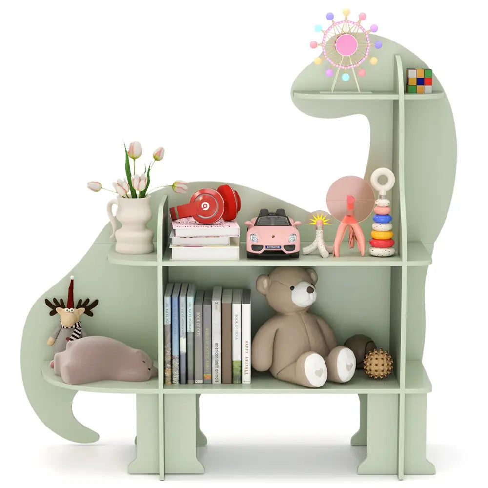3-Tier Dinosaur Kids Bookshelf for Children-Green - Green - Kids Storage
