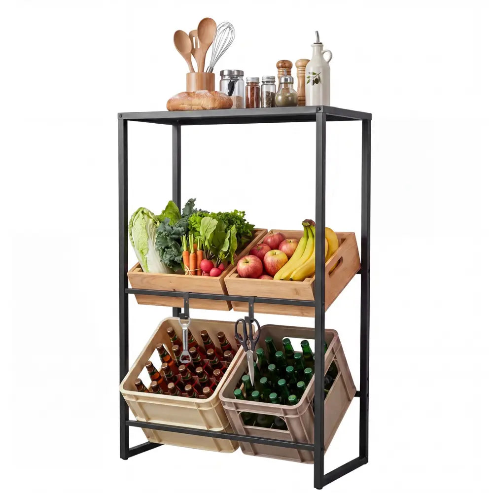 3-Tier Drink Crate Rack with Shelf for Beer and Water for Kitchen and Garage-Black - Black - Kitchen Organization