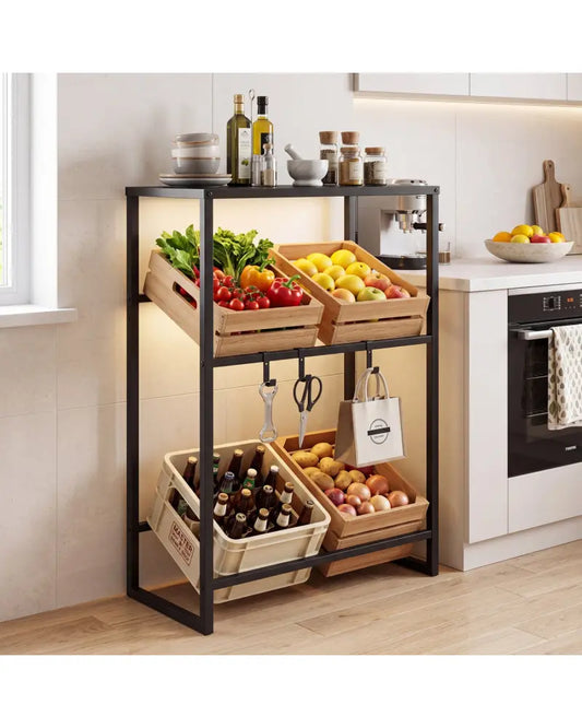 3-Tier Drink Crate Rack with Shelf for Beer and Water for Kitchen and Garage-Black - Black - Kitchen Organization