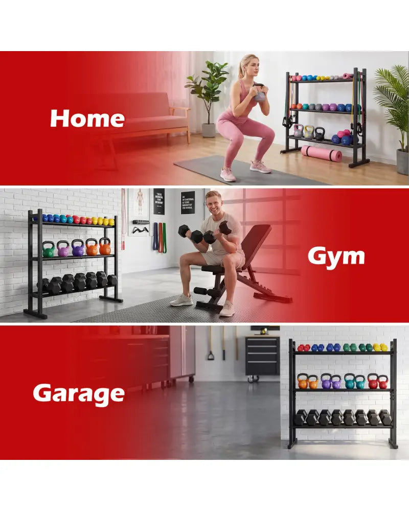 3-Tier Dumbbell Rack 529LB Capacity Heavy-Duty Adjustable Weight Rack Stand-Black - Black - Dumbbells