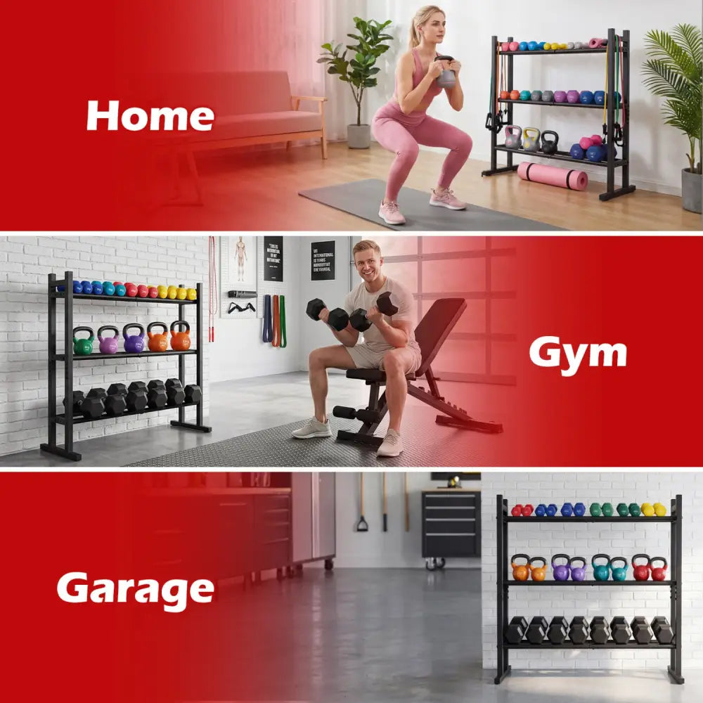 3-Tier Dumbbell Rack 529LB Capacity Heavy-Duty Adjustable Weight Rack Stand-Black - Black - Dumbbells