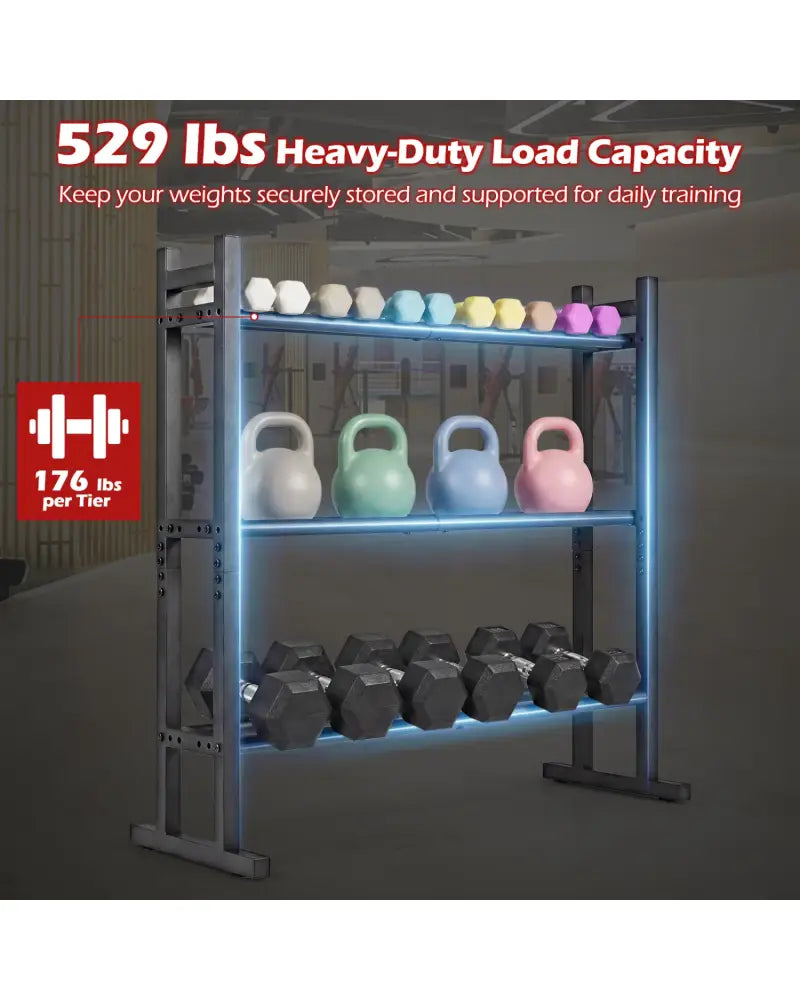 3-Tier Dumbbell Rack 529LB Capacity Heavy-Duty Adjustable Weight Rack Stand-Black - Black - Dumbbells