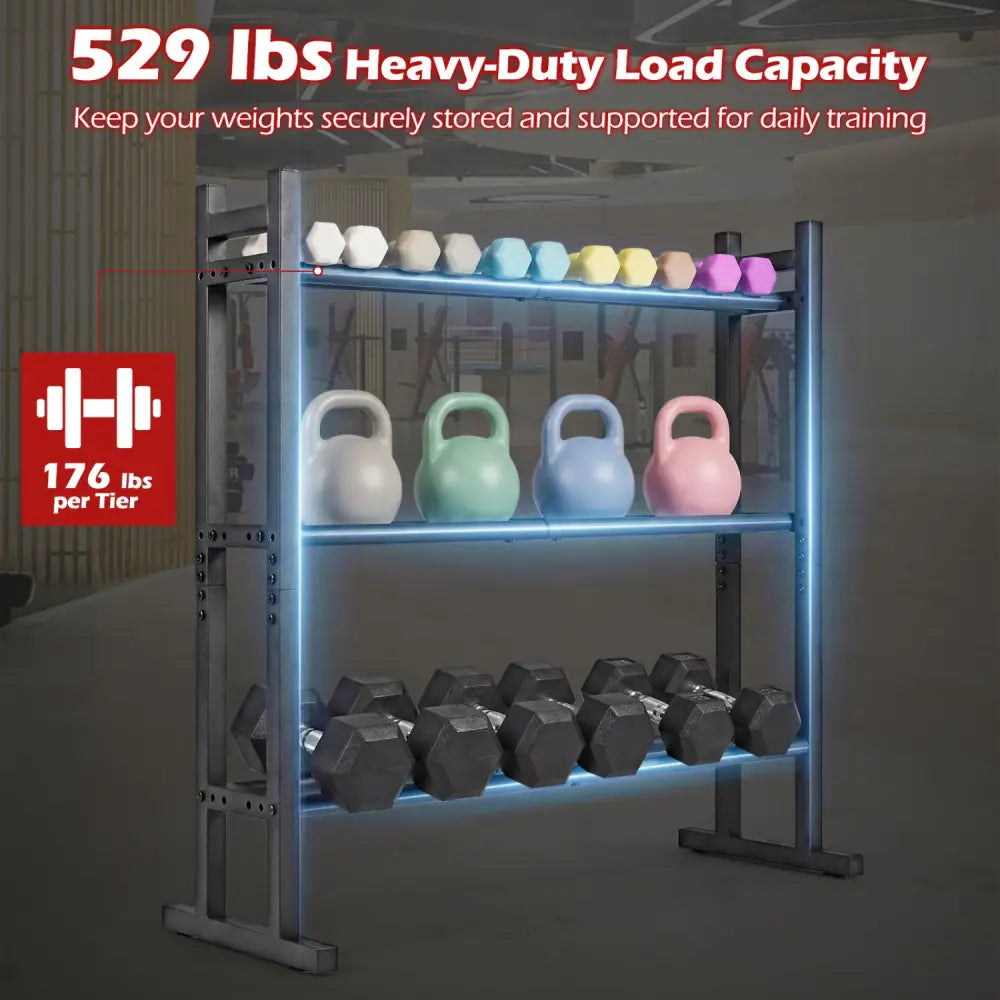3-Tier Dumbbell Rack 529LB Capacity Heavy-Duty Adjustable Weight Rack Stand-Black - Black - Dumbbells