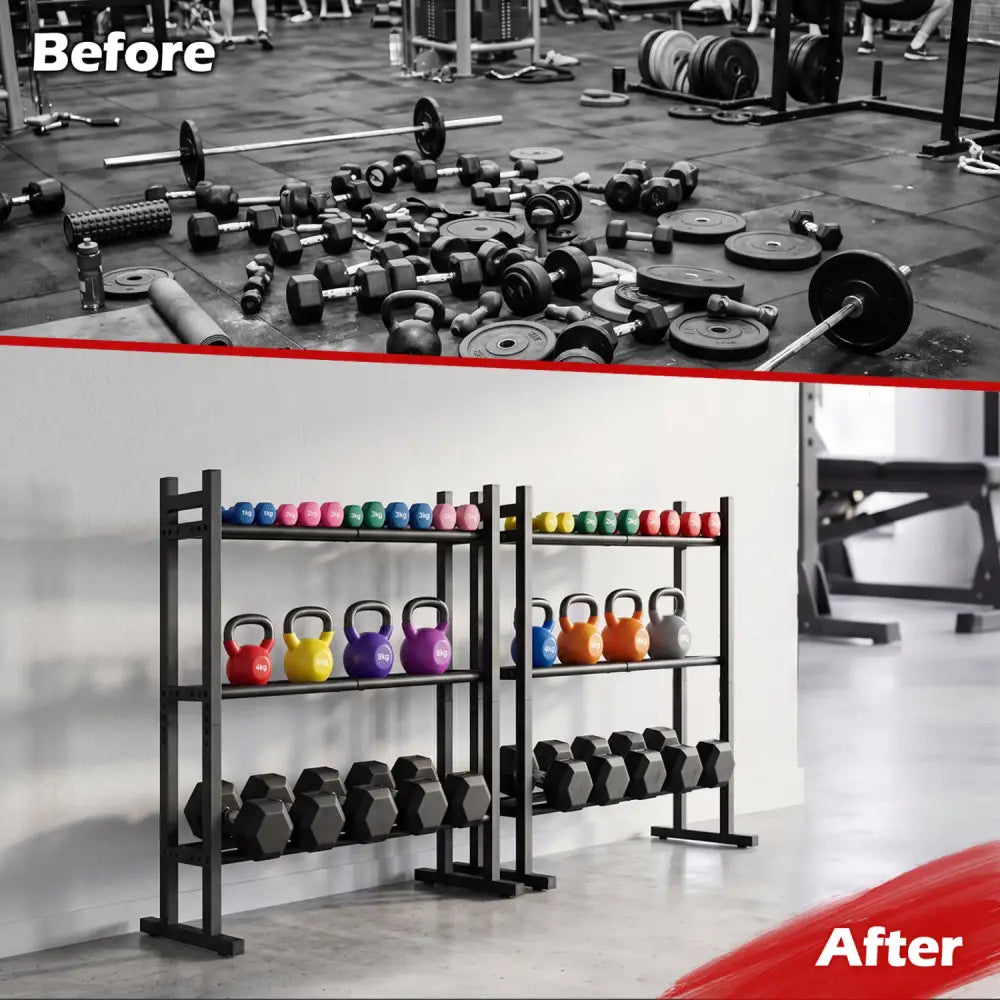 3-Tier Dumbbell Rack 529LB Capacity Heavy-Duty Adjustable Weight Rack Stand-Black - Black - Dumbbells