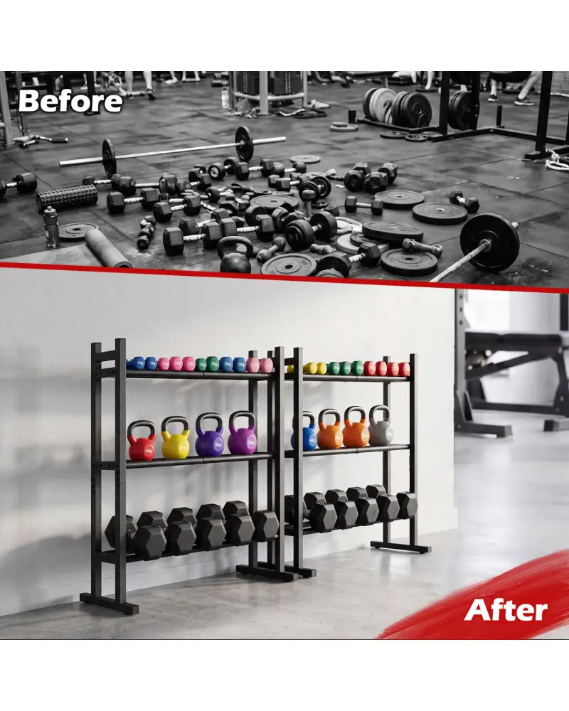 3-Tier Dumbbell Rack 529LB Capacity Heavy-Duty Adjustable Weight Rack Stand-Black - Black - Dumbbells