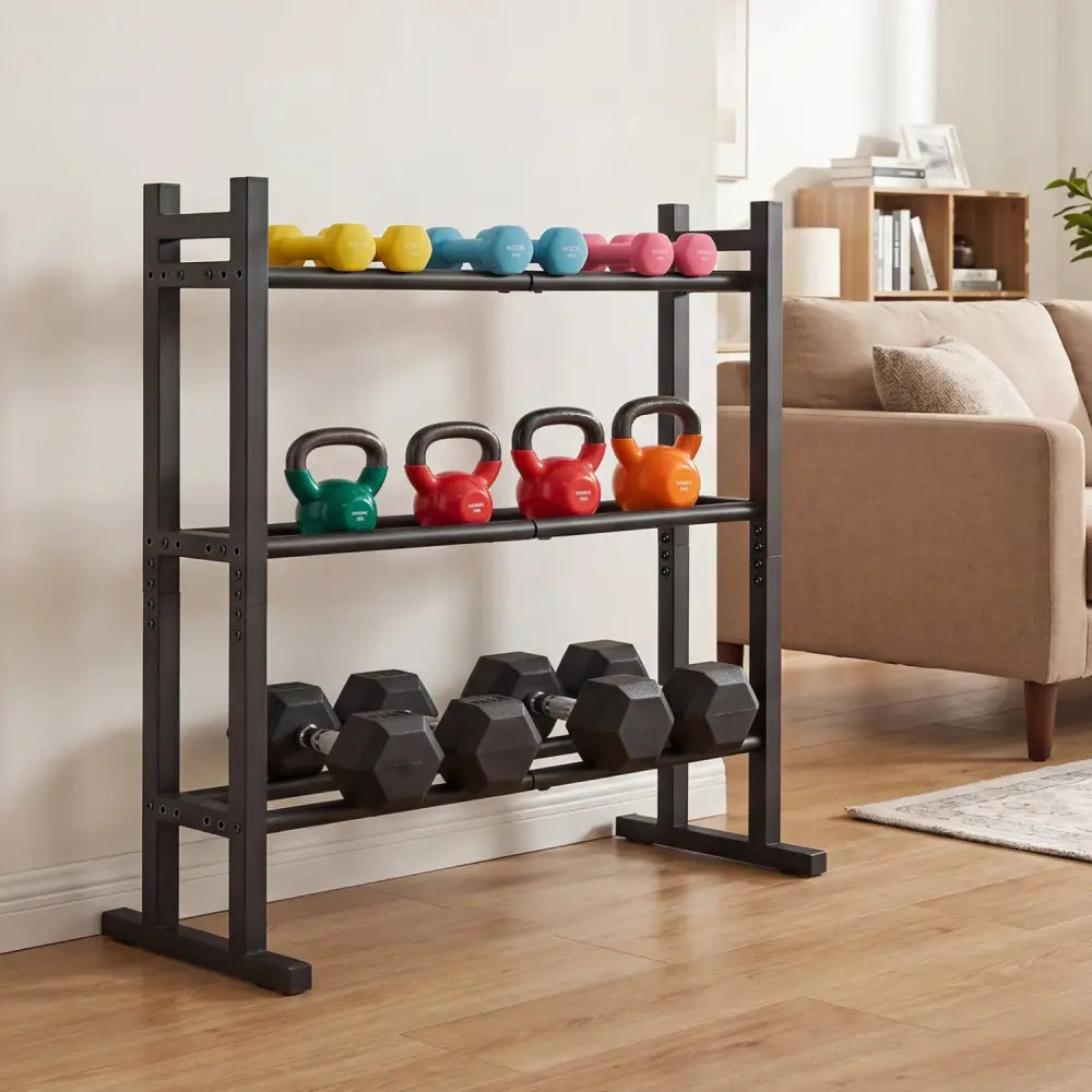 3-Tier Dumbbell Rack 529LB Capacity Heavy-Duty Adjustable Weight Rack Stand-Black - Black - Dumbbells