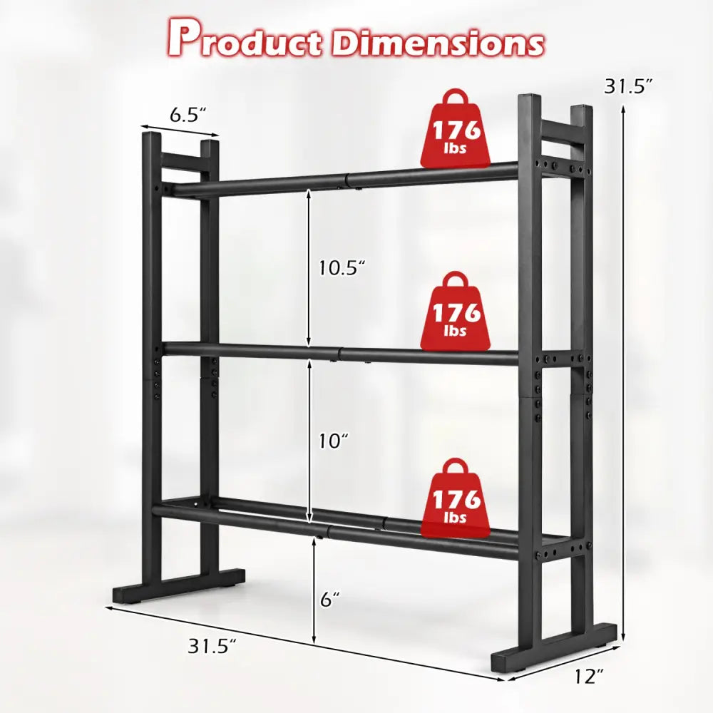 3-Tier Dumbbell Rack 529LB Capacity Heavy-Duty Adjustable Weight Rack Stand-Black - Black - Dumbbells