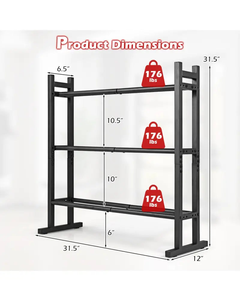 3-Tier Dumbbell Rack 529LB Capacity Heavy-Duty Adjustable Weight Rack Stand-Black - Black - Dumbbells