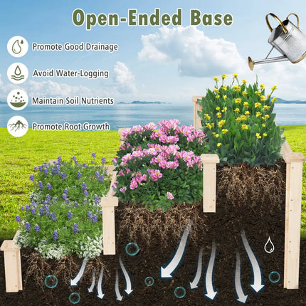 3 Tier Elevated Wooden Vegetable Garden Bed - Natural - Raised Garden Beds